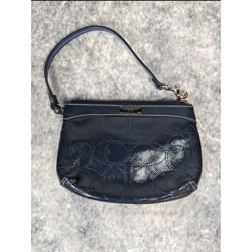Authentic Coach Blue Patented Leather Wristlet Made In Vietnam YKK Zip